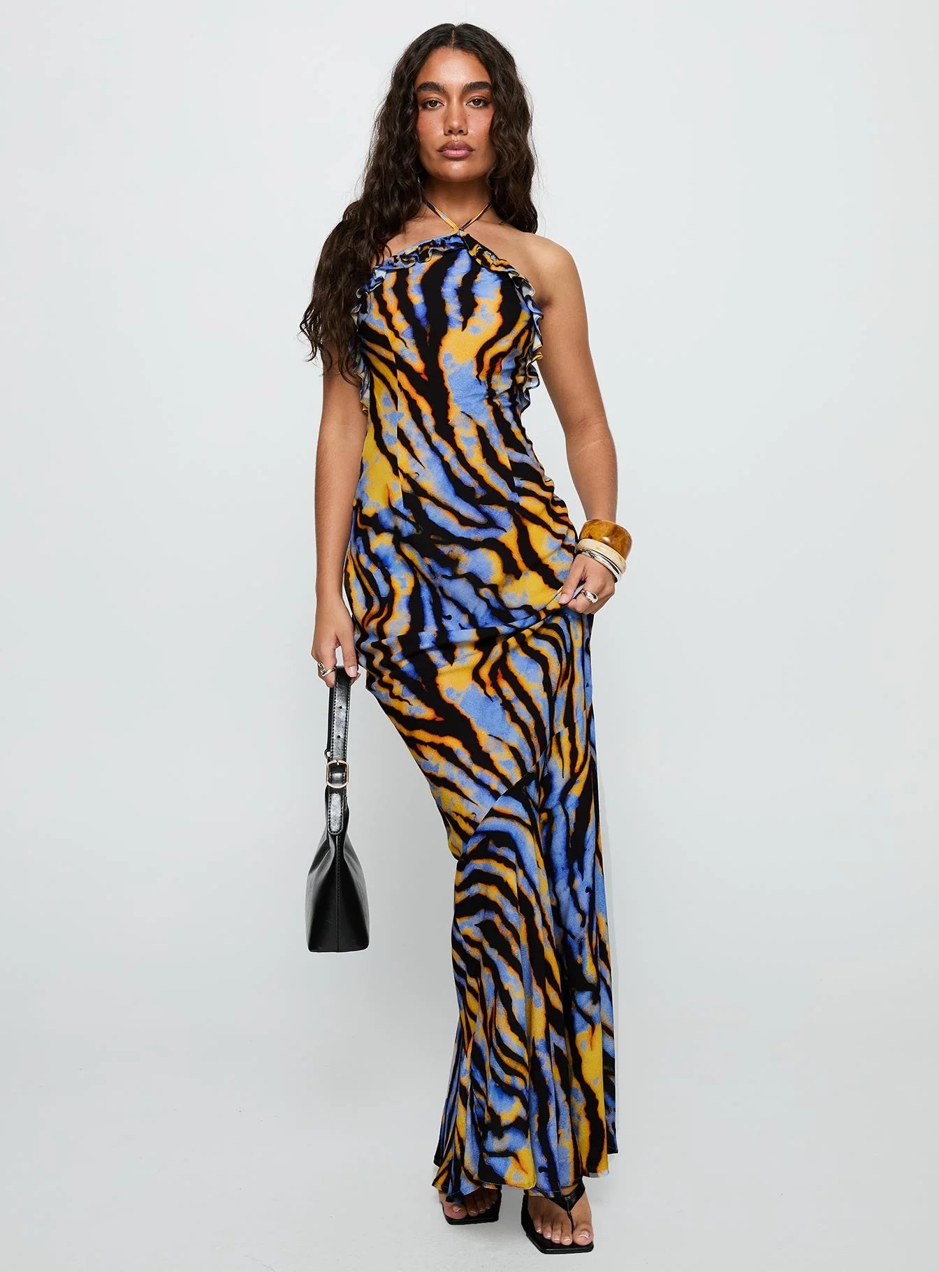 Virginia Backless Maxi Dress Blue Zebra Size S (8)