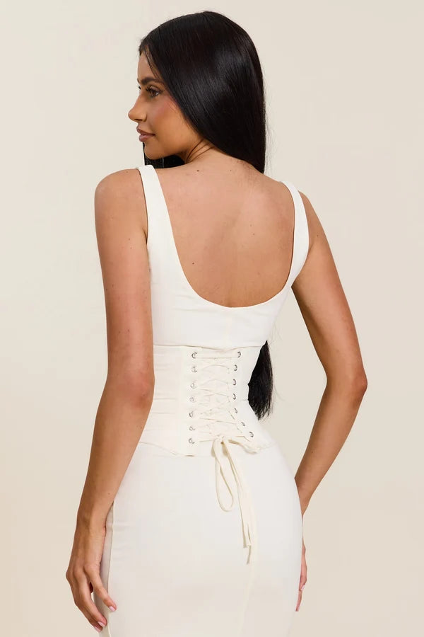 Sandra Scoop Corset Maxi Dress Cream Size XS