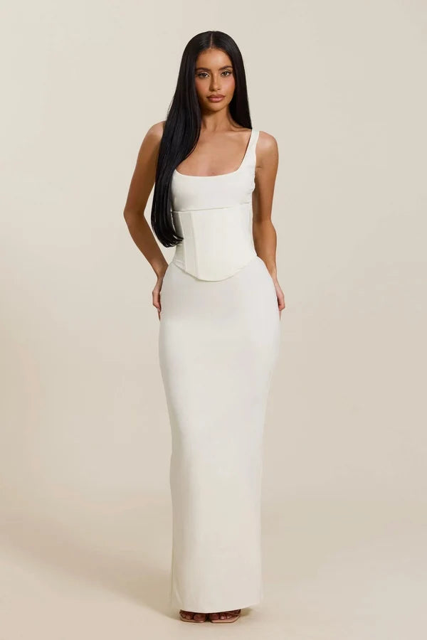 Sandra Scoop Corset Maxi Dress Cream Size XS