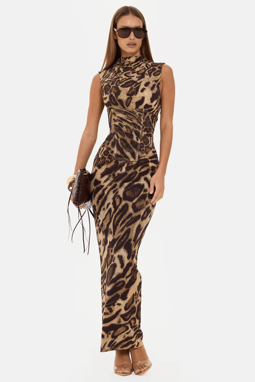 Dakota leopard corset maxi