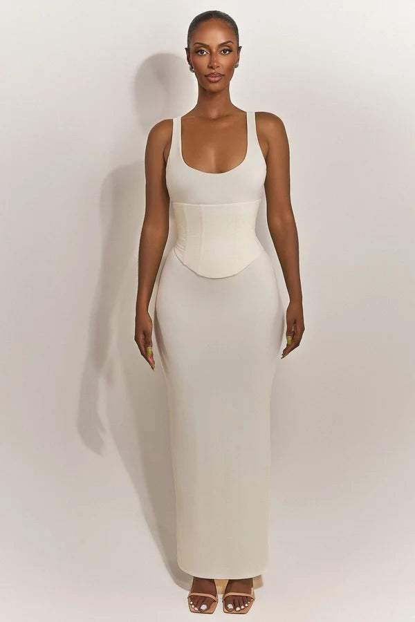 Sandra Scoop Corset Maxi Dress Cream Size XS