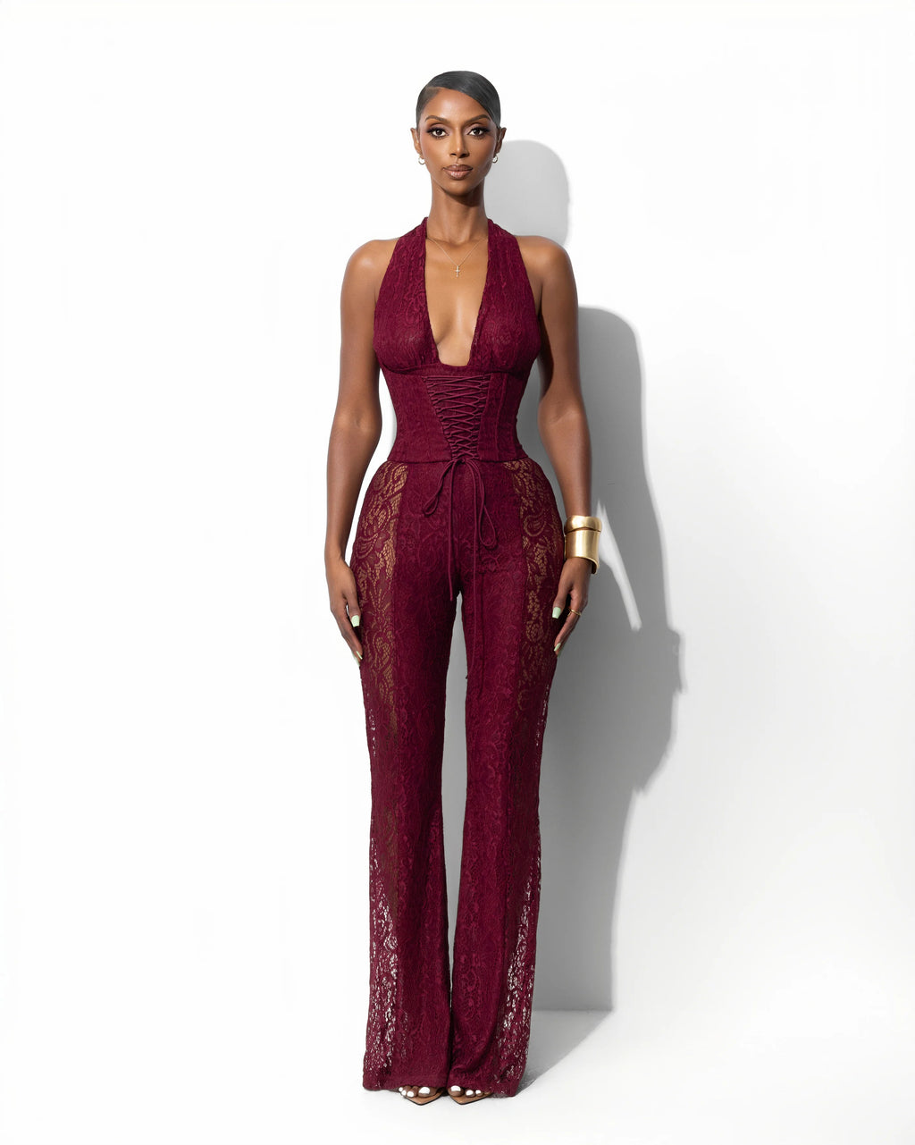 Trouble Lace Jumpsuit Burgundy Size S (8)