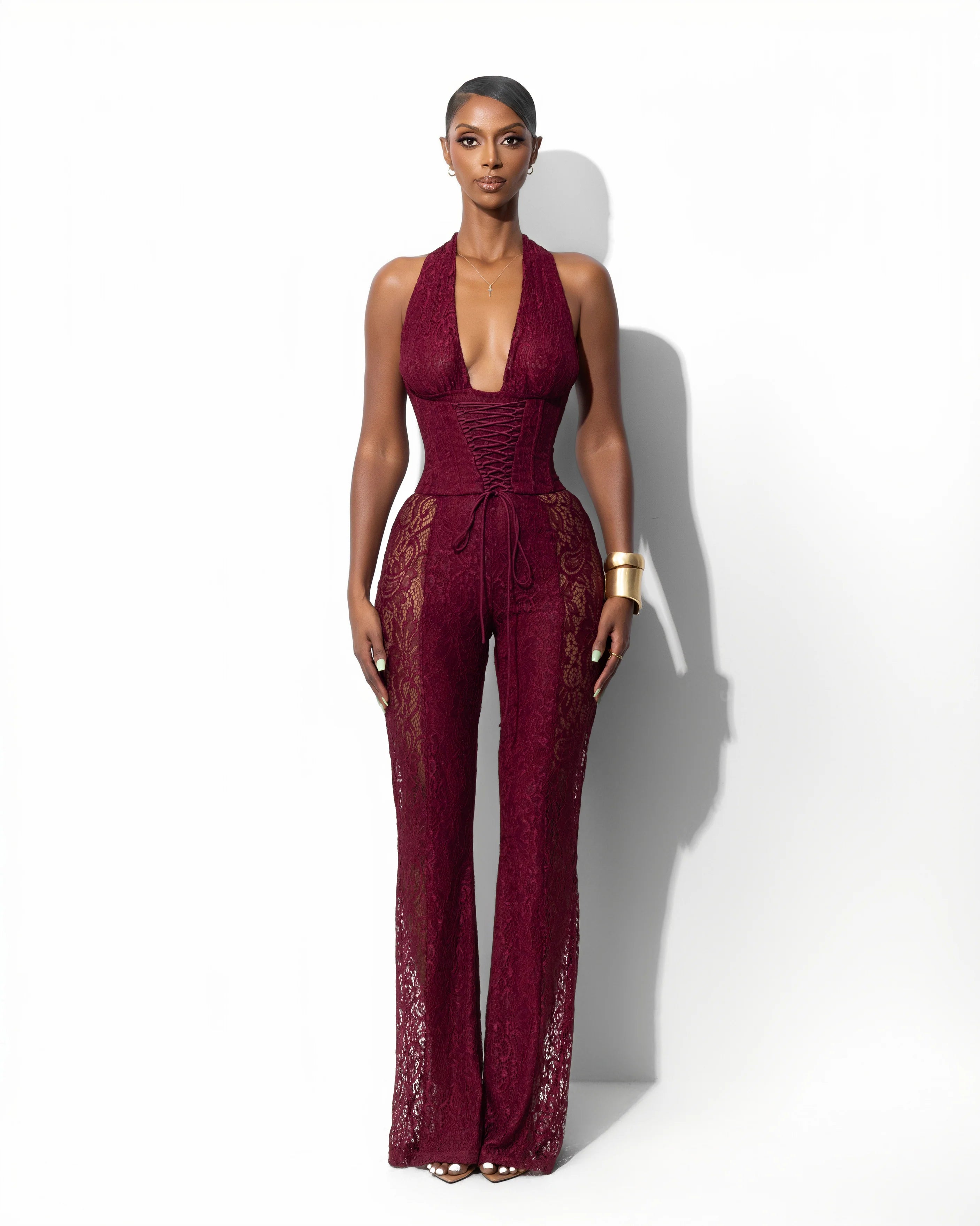 Trouble Lace Jumpsuit Burgundy Size S (8)