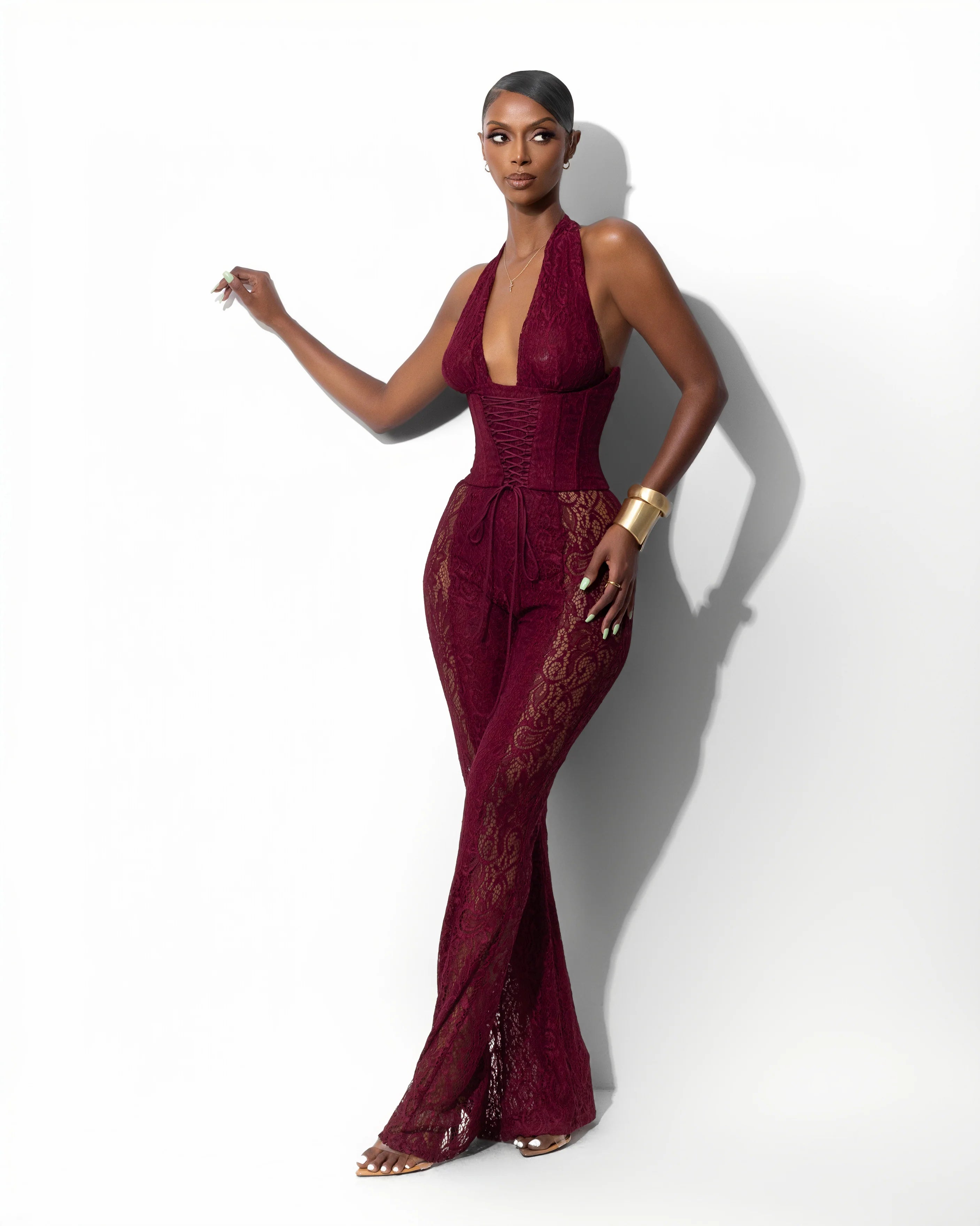 Trouble Lace Jumpsuit Burgundy Size S (8)